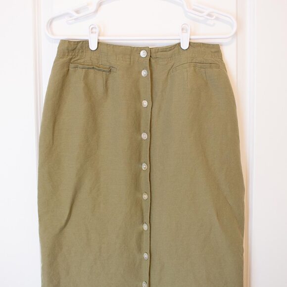VTG 12 Linen Blend 90s look Sage Green Full Button Up Maxi Skirt Emma James - Picture 1 of 6